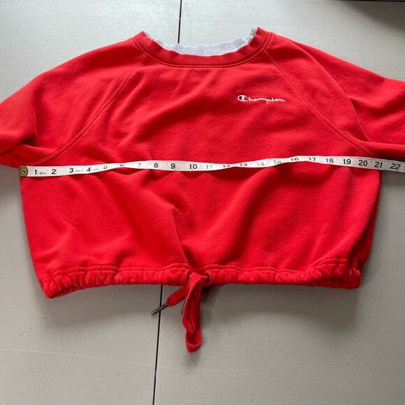 Champion Campus Fleece Cropped Crew Sweatshirt Embroidered Logo Pullover Red S - Picture 8 of 10